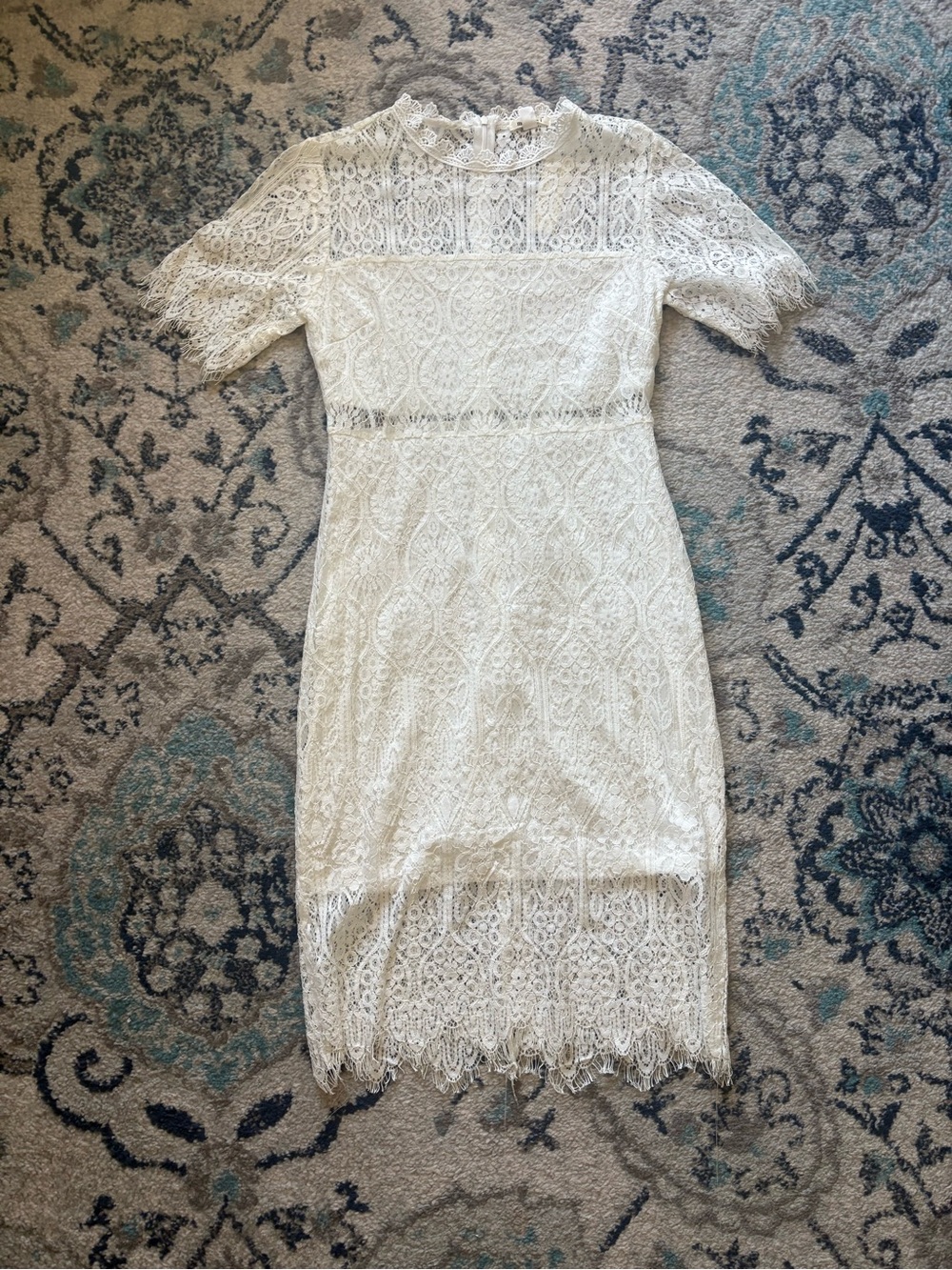 NWT Lace Midi Mock Neck Lace White Dress